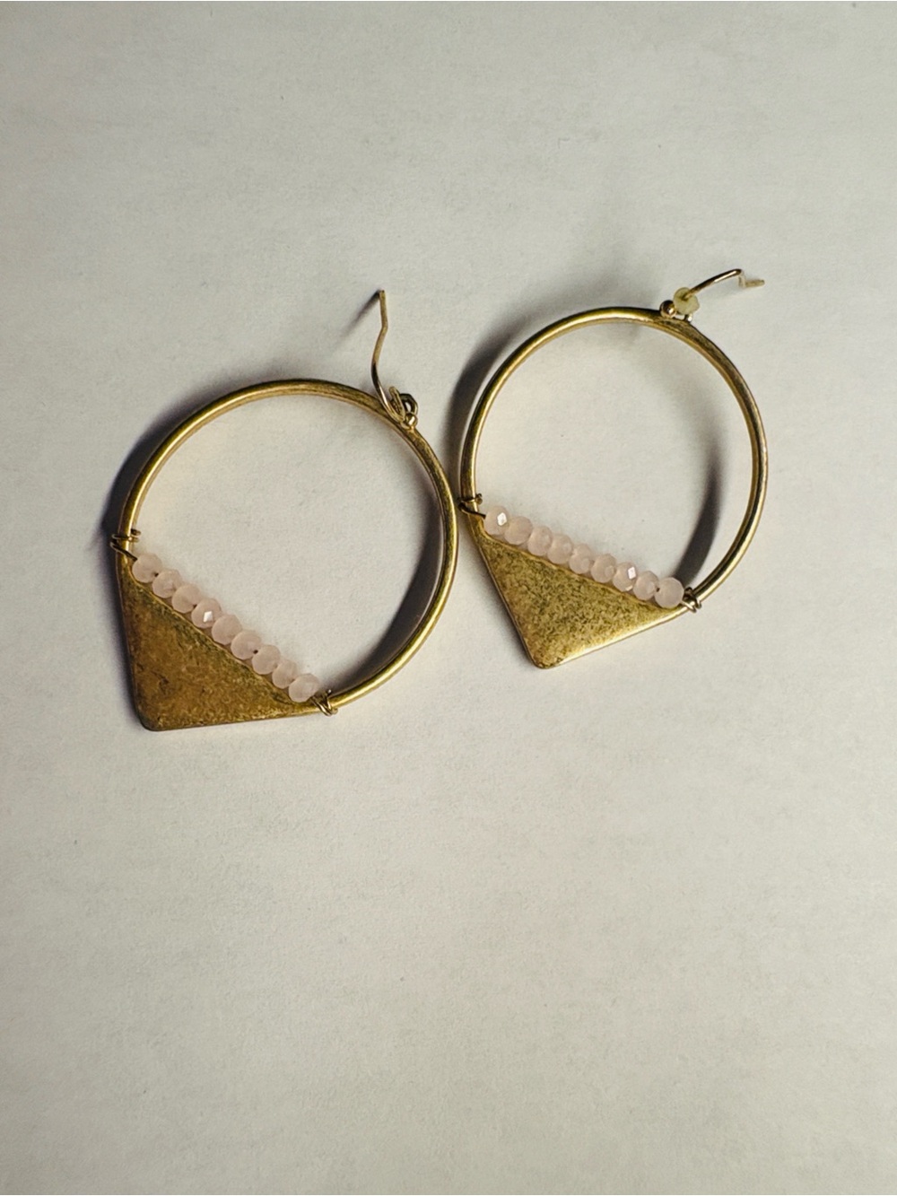 Gold Hoop Earrings with Pink Bead Accent